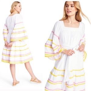 LISA MARIE FERNANDEZ RIC RAC FLARE SLEEVE LINEN DRESS